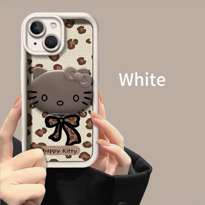 Rotating leopard print Kitty mirror and stand phone case