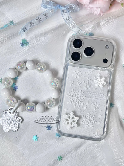 Lanyard for Phone Case Pad Case Bumper Bags, Decorative Charm with Snowflake Design and White and Glittery Beads Keychain