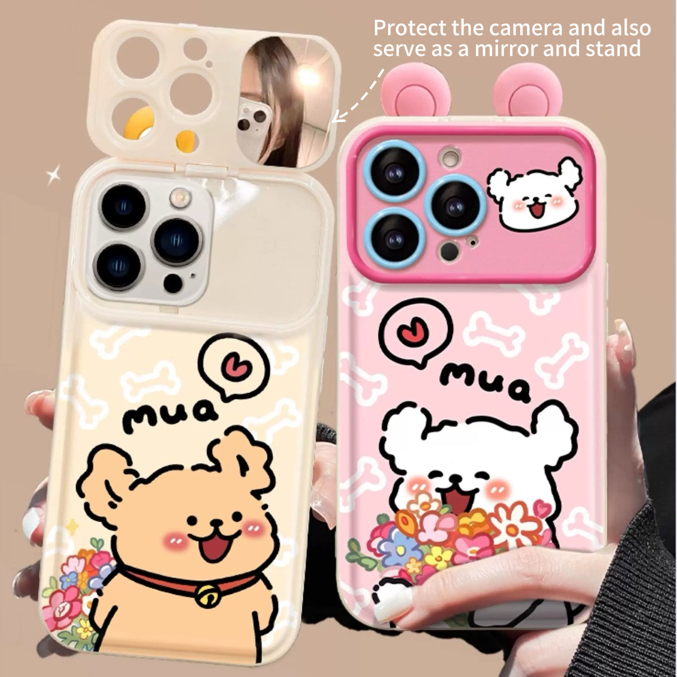 Puppy Flip Phone Case with Mirror and Stand