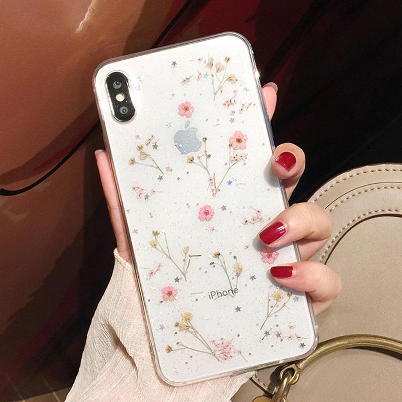Real Dried Flower Transparent Protective Case for iPhone 17 16 15 14 13 12 11 Pro Max X Xr 7 8