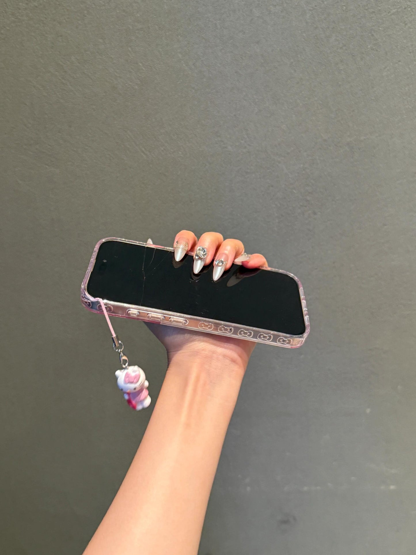 Kitty Pink Polka Dot Bow Rhinestone Clear Cute Kawaii Phone Case