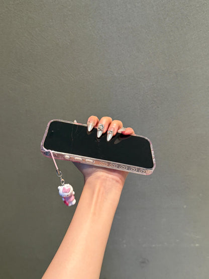 Kitty Pink Polka Dot Bow Rhinestone Clear Cute Kawaii Phone Case