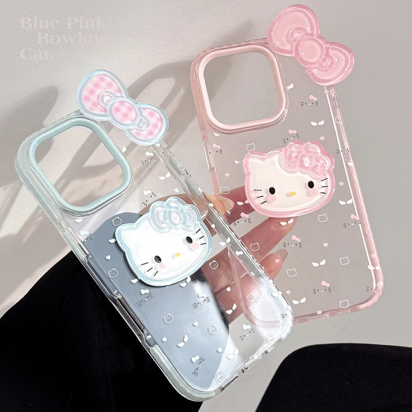 3D Bow Kitten Clear Phone Case for iPhone 17 Air 16 15 14 13 12 Pro Max Plus 11