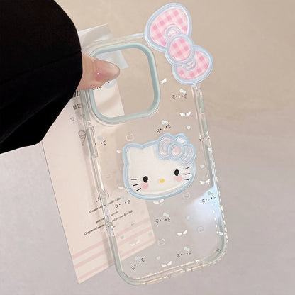 3D Bow Kitten Clear Phone Case for iPhone 17 Air 16 15 14 13 12 Pro Max Plus 11