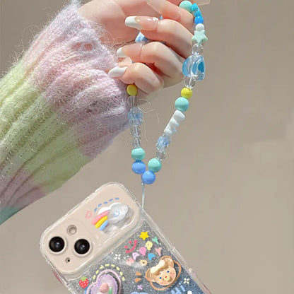 3D Cute Foldable Mirror Stand Back Cover Glitter iPhone Case With Bracelet