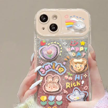 3D Cute Foldable Mirror Stand Back Cover Glitter iPhone Case With Bracelet