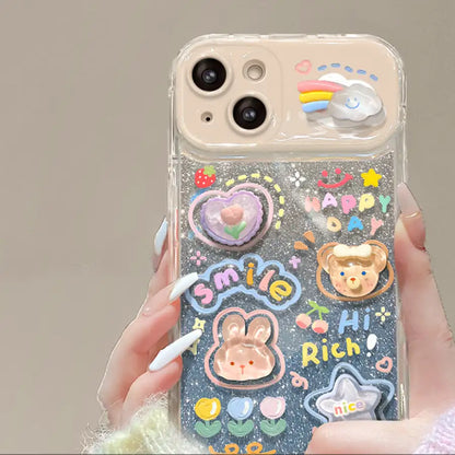 3D Cute Foldable Mirror Stand Back Cover Glitter iPhone Case With Bracelet