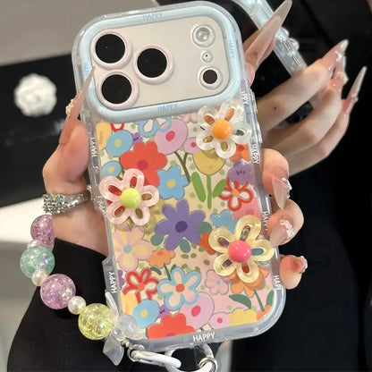 3D Flowers Floral Makeup Mirror Stand Back Cover iPhone Case