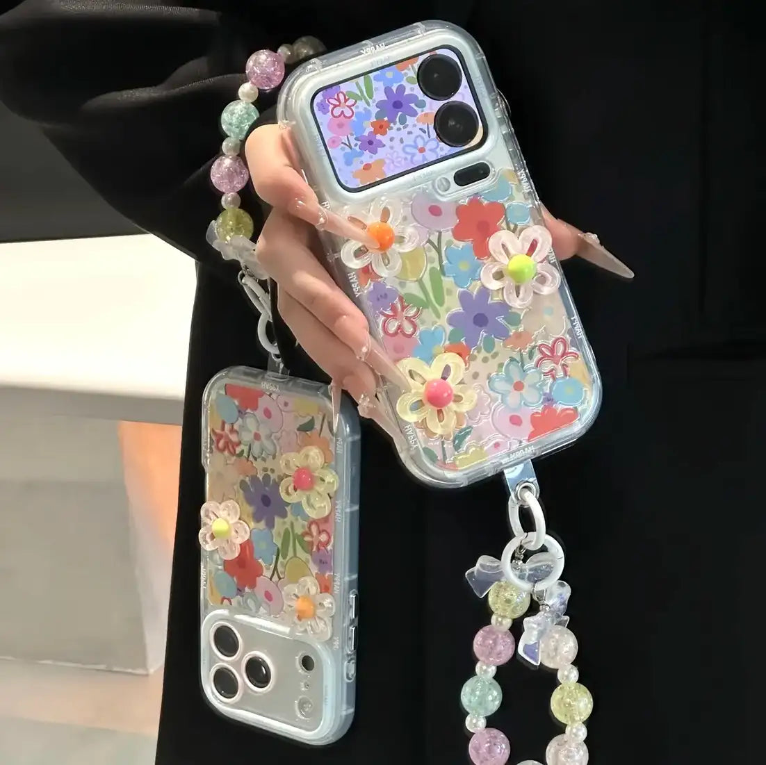 3D Flowers Floral Makeup Mirror Stand Back Cover iPhone Case