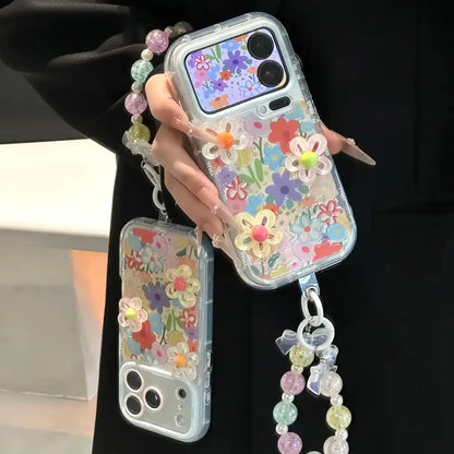 3D Flowers Floral Makeup Mirror Stand Back Cover iPhone Case
