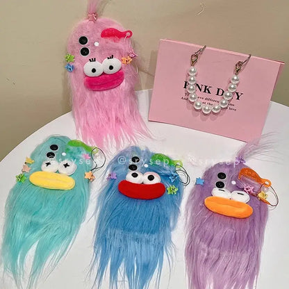 3D Hot Dog Lips Doll with Mini Hairpin Velvet Plush Phone Case for iPhone