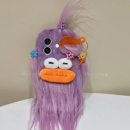 3D Hot Dog Lips Doll with Mini Hairpin Velvet Plush Phone Case for iPhone