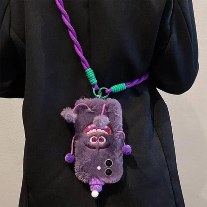 3D Monster Velvet Plush Phone Case for iPhone with Lanyard