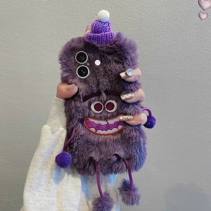 3D Monster Velvet Plush Phone Case for iPhone with Lanyard