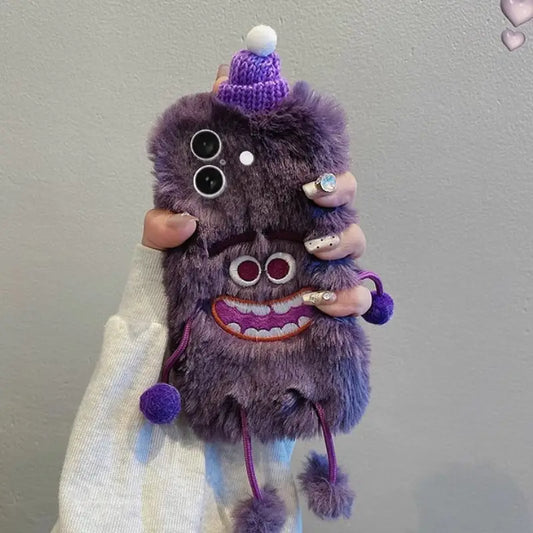 3D Monster Velvet Plush Phone Case for iPhone with Lanyard