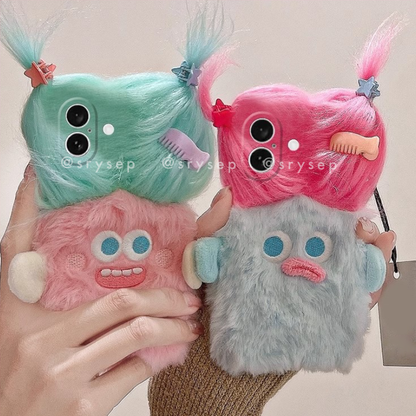 3D Monster with Mini Hairpin Velvet Plush Phone Case for iPhone