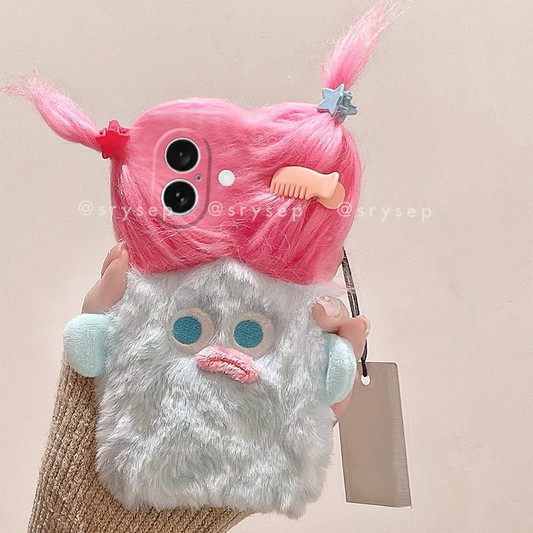 3D Monster with Mini Hairpin Velvet Plush Phone Case for iPhone
