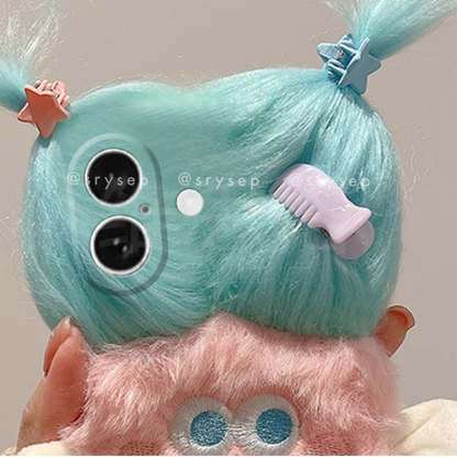 3D Monster with Mini Hairpin Velvet Plush Phone Case for iPhone