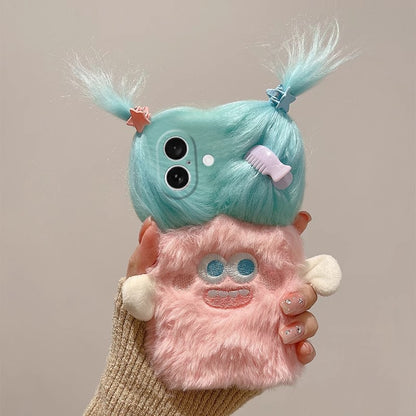 3D Monster with Mini Hairpin Velvet Plush Phone Case for iPhone