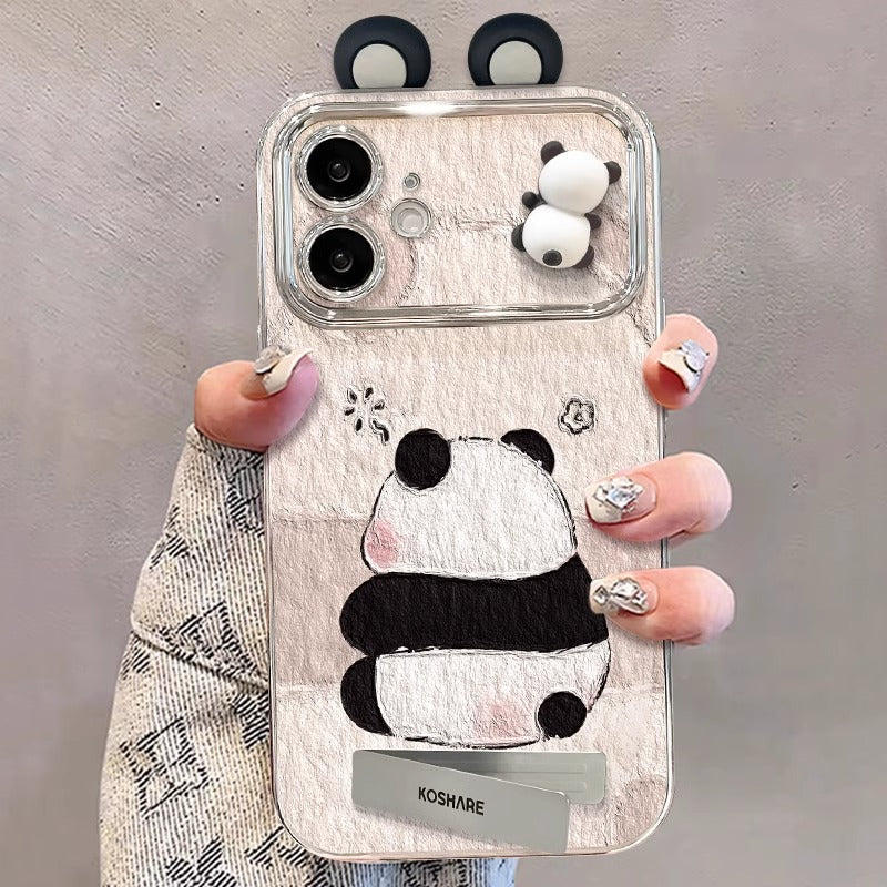 3D Panda Lens Protector With Charm Phone Case for iPhone All 17 16 15 14 13 12 11 X Series Models