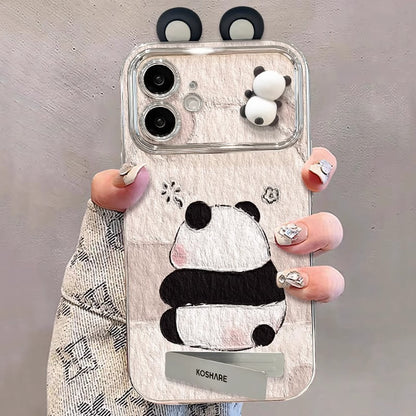 3D Panda Lens Protector With Charm Phone Case for iPhone All 17 16 15 14 13 12 11 X Series Models