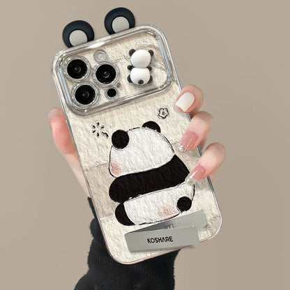 3D Panda Lens Protector With Charm Phone Case for iPhone All 17 16 15 14 13 12 11 X Series Models