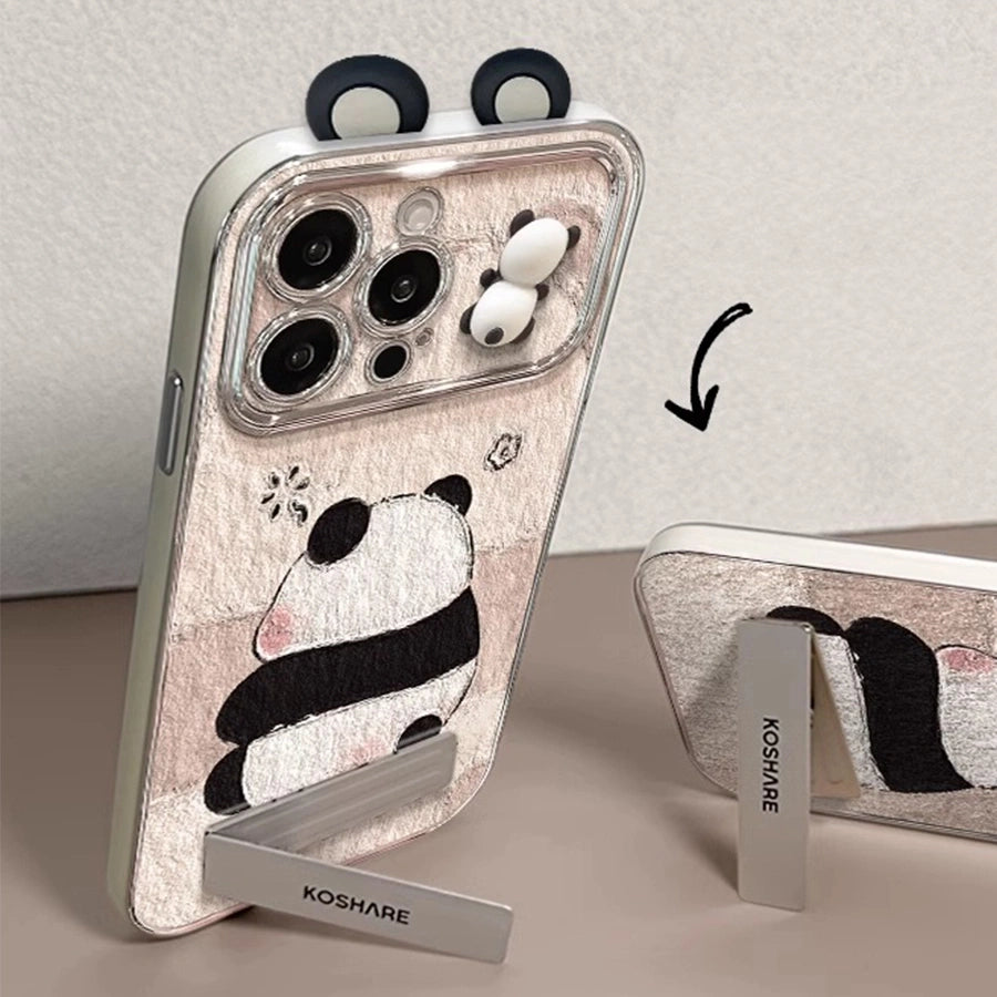 3D Panda Lens Protector With Charm Phone Case for iPhone All 17 16 15 14 13 12 11 X Series Models