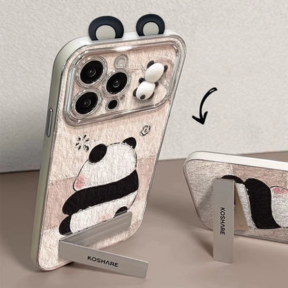 3D Panda Lens Protector With Charm Phone Case for iPhone All 17 16 15 14 13 12 11 X Series Models