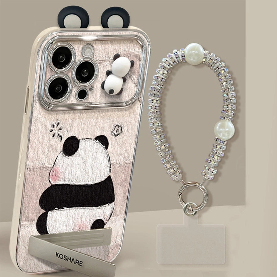 3D Panda Lens Protector With Charm Phone Case for iPhone All 17 16 15 14 13 12 11 X Series Models