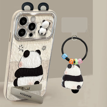 3D Panda Lens Protector With Charm Phone Case for iPhone All 17 16 15 14 13 12 11 X Series Models