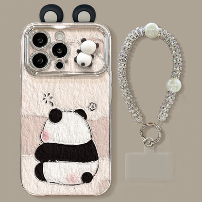 3D Panda Lens Protector With Charm Phone Case for iPhone All 17 16 15 14 13 12 11 X Series Models