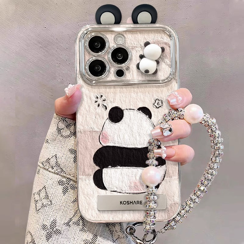3D Panda Lens Protector With Charm Phone Case for iPhone All 17 16 15 14 13 12 11 X Series Models