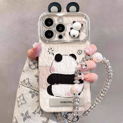 3D Panda Lens Protector With Charm Phone Case for iPhone All 17 16 15 14 13 12 11 X Series Models