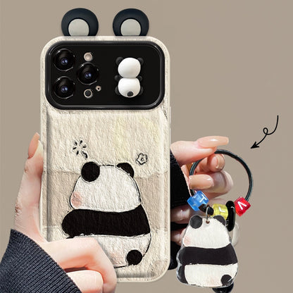 3D Panda Mirror Lens Protector Phone Case for iPhone All 17 16 15 14 13 12 11 X Series Models With Panda Charm