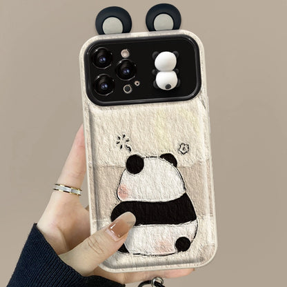 3D Panda Mirror Lens Protector Phone Case for iPhone All 17 16 15 14 13 12 11 X Series Models With Panda Charm