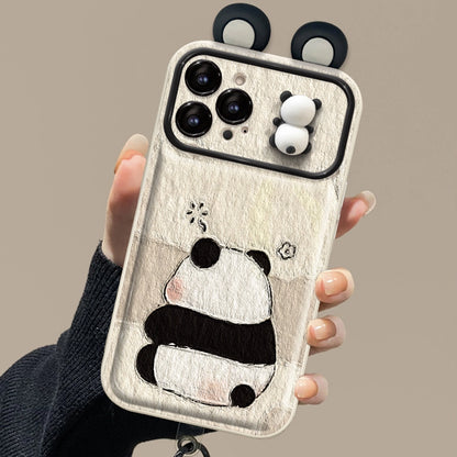 3D Panda Mirror Lens Protector Phone Case for iPhone All 17 16 15 14 13 12 11 X Series Models With Panda Charm