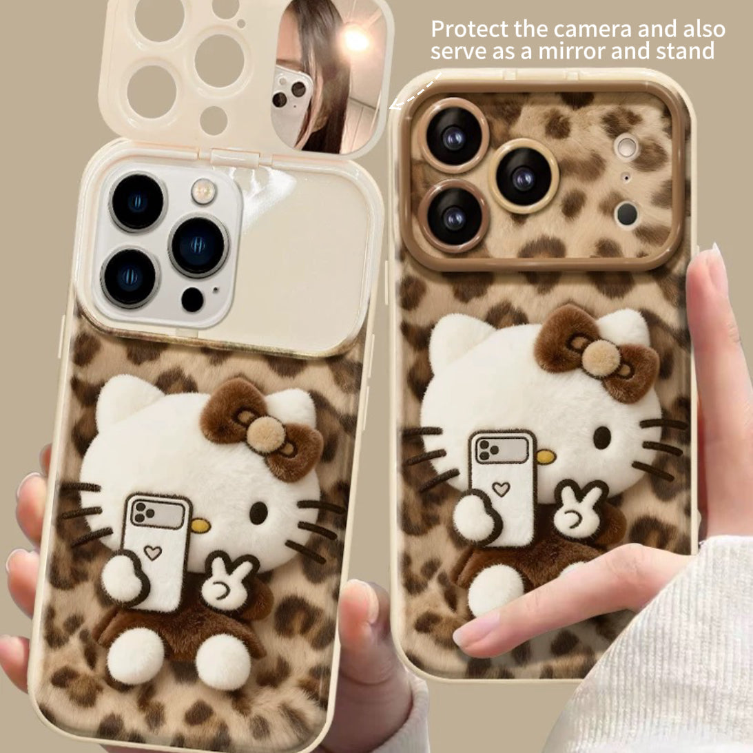 Selfie leopard print  Kitty flip mirror phone case