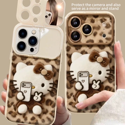 Selfie leopard print  Kitty flip mirror phone case