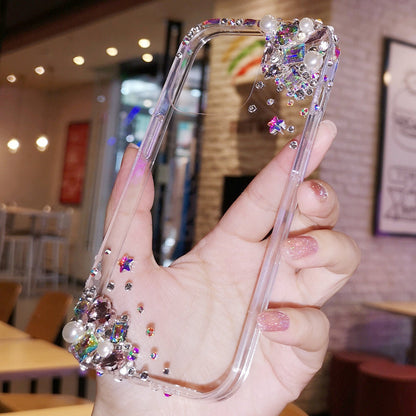 Coque iPhone faite à la main, minimaliste, ornée de diamants scintillants, avec coque arrière assortie.