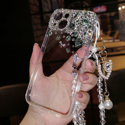 Handmade iPhone Case Minimalist Bling Green Diamond Back Cover Case for iPhone 16 15 14 13 12 11 Plus Pro Max