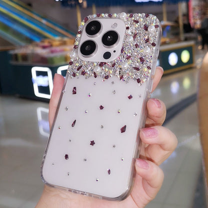 Coque iPhone minimaliste faite main avec strass violet cristal