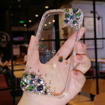 Coque iPhone faite main minimaliste à strass vert diamant