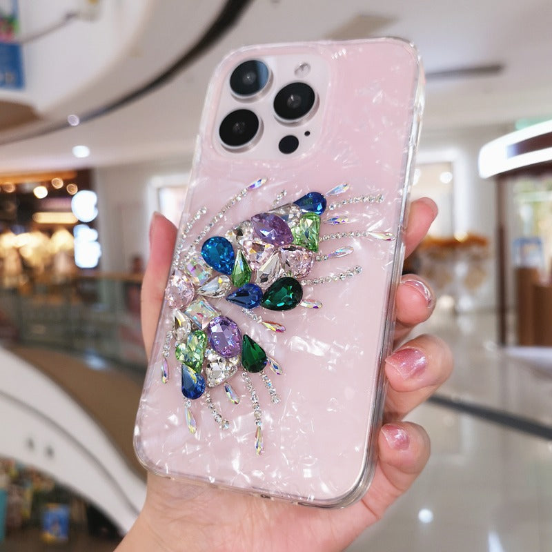 Coque iPhone minimaliste faite main avec strass et papillon en cristal coloré