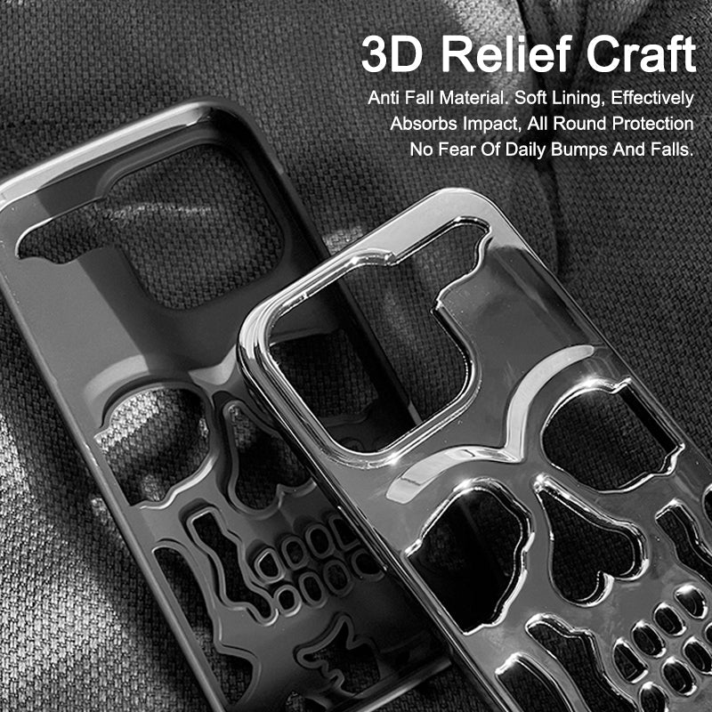 Coque iPhone en TPU ajouré à motif crâne électroplaqué et givré