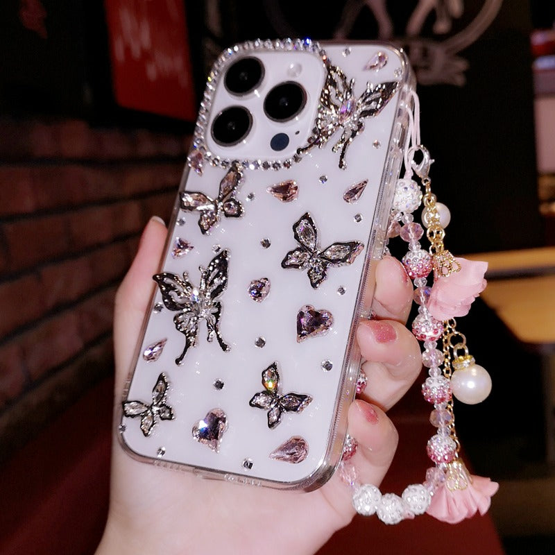 Handmade iPhone Case Minimalist Bling Diamond with Butterfly Case for iPhone 16 15 14 13 12 11 Plus Pro Max