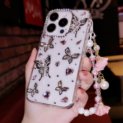 Handmade iPhone Case Minimalist Bling Diamond with Butterfly Case for iPhone 16 15 14 13 12 11 Plus Pro Max