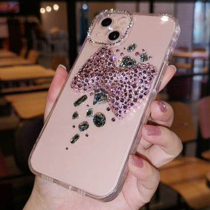 Coque iPhone faite à la main, luxueuse, ornée de diamants, minimaliste, avec nœud arrière