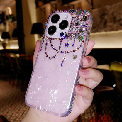Handmade Minimalist Shell Pattern with Bling Crystal iPhone Case for iPhone 16 15 14 13 12 11 Plus Pro Max