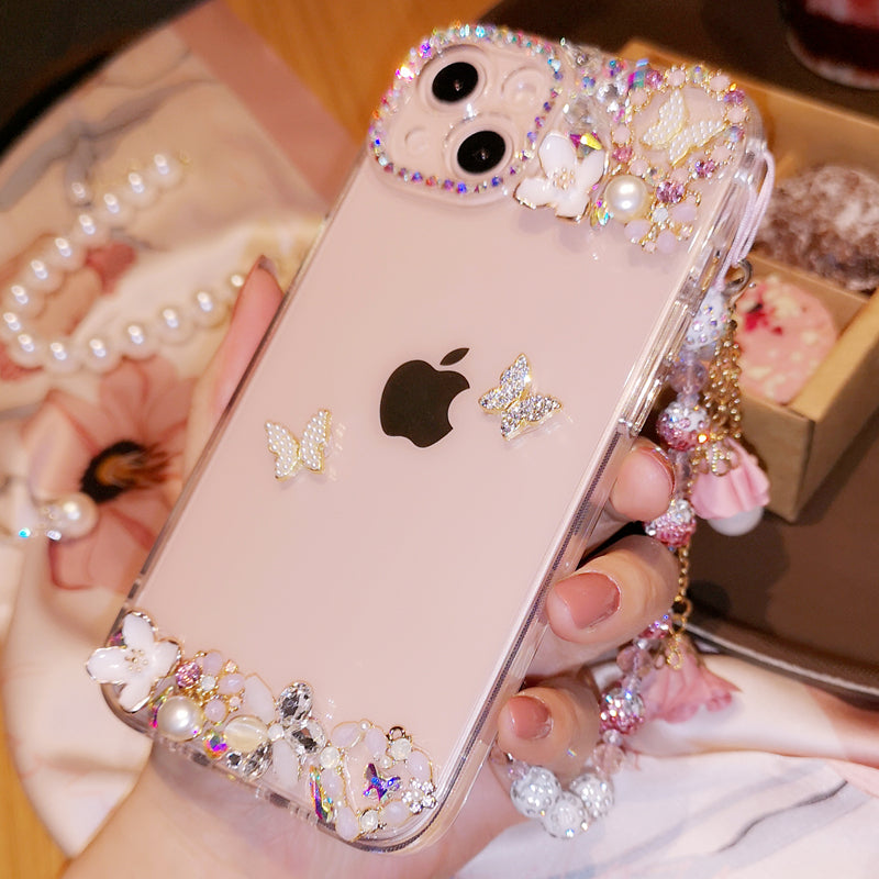 Coque iPhone faite main minimaliste papillon strass diamant