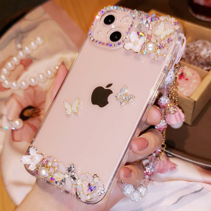 Coque iPhone faite main minimaliste papillon strass diamant